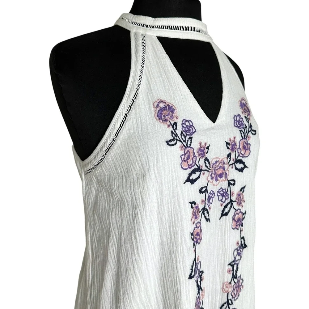 Blue Rain Francesca's White Floral Embroidered Halter Dress Boho Size M - Picture 6 of 13
